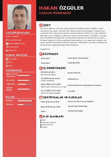 Yazılım Mühendisi Cv Örnekleri cv indir